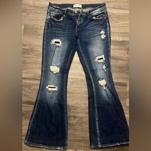 Dark Wash Distressed Flare Jeans
